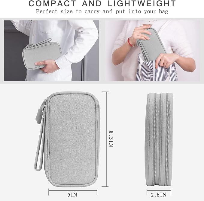 Skycase Electronic Organizer Travel Case - Waterproof Travel Cord Pouches for Organization, Cable Organizer, All-in-One Double Layers Storage Bag for Accessories, Charger, Cable, Grey - Large