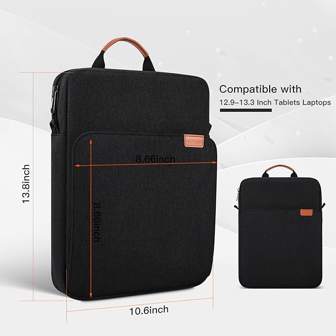 13 inch iPad Sleeve Carrying Bag for 13 inch iPad Pro M5 & Air M4/M3 2026, iPad Pro 12.9, 13.8" Surface Laptop 7th, Padded Trave Tablet Case with Shoulder Strap, Black