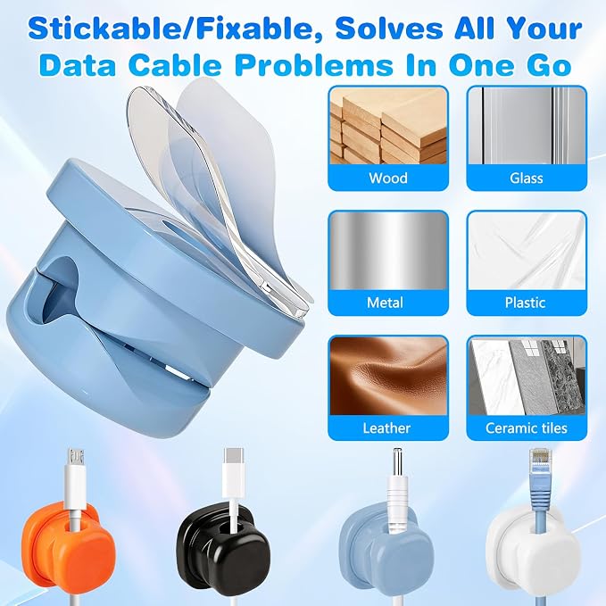 6Pcs Magnetic Cord Organizer Holder,Cord Holder for Nightstand,360° Rotatable Spring Cable Management,Adhesive Wire Cable Clips Management Kit for Phone Charger,Computer,Office,Desk,Nightstand (Black)
