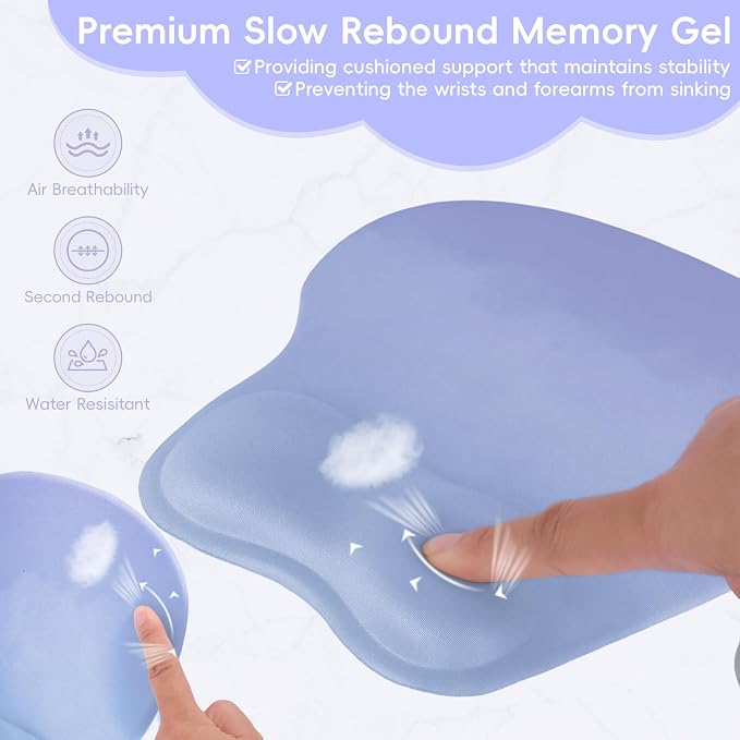 Mouse Pad with Wrist Rest Ergonomic Mouse Pad with Comfortable M-Shape Pain Relief Wrist Support Non-Slip PU Base Mousepad for Laptop, Office & Home (Light Blue Purple)