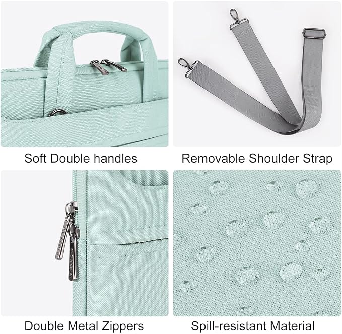 DOMISO 14 inch Laptop Messenger Shoulder Bag Tote Bag for Women for Men,Business Travel Work Computer Bag Chromebook Case Briefcase,Compatible with 15 inch MacBook Air/Pro,14 inch HP Dell, Mint Green