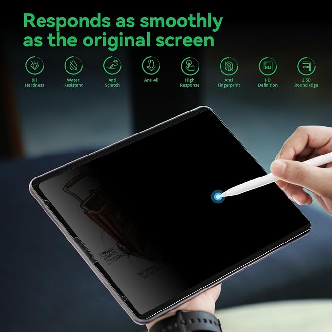 Magnetic Privacy Screen Protector Compatible with iPad A16 (10/11th Generation) 10.9 /11Inch 2022/2025 , Anti Glare Shield Anti Blue Light Filter, Bubble-Free Film Easy Install Black Security Guard
