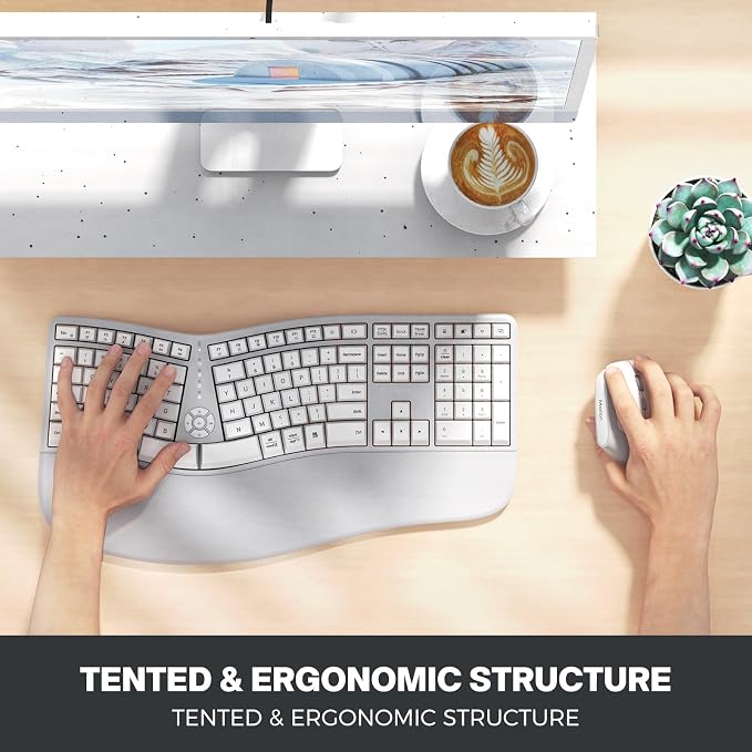 MEETION Ergonomic Keyboard and Mouse, Wireless Keyboard with Vertical Mouse, Split Curved Keyboard with Wrist Rest, Natural Typing Full Size for Windows/Mac/PC/Laptop, Gray