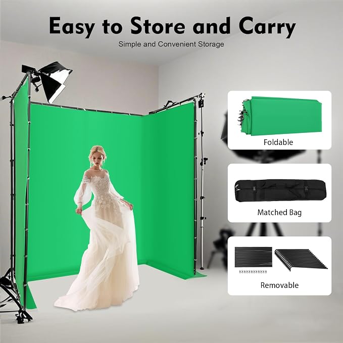 Green Screen Backdrop with Stand, 7.87ft x 13.12ft Large Chromakey Photography Background Support System, Adjustable Metal Frame w/Carrying Bag for Photo Studio, Video Shooting, Live Streaming