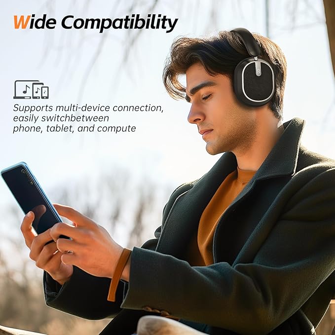Hybrid Active Noise Cancelling Bluetooth Headphones, Bluetooth 6.0 Over Ear Wireless Headphones with 60H Playtime, Hi-Res Audio, Deep Bass, Memory Foam Ear Cups