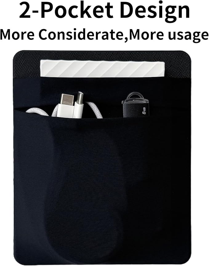 2-Pocket SSD Holder for Laptop,Adhesive Pouch,Portable Hard Drive Sleeve for Laptop,Compatible with External 2.5" HDD, Magic Mouse, Externa Hard Drive,USB Cable and More Holder - Black