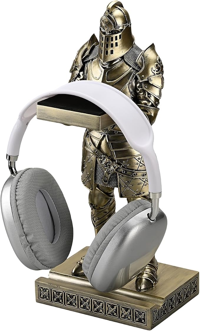 King's Guard Headphone Stand Watch Display Stand Jewelry Bracelet Necklace Holder Trays Towers Warrior Knight Mobile Phone Stand for Office & Home 12.20 Inch (Bronze)