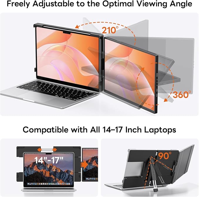 14" Laptop Screen Extender,FHD 1200P IPS Portable Monitor for 14"-17.3" Laptops, Dual Travel Screen Monitor Plug & Play, Laptop Screen Monitor Extender Compatible with Windows/Mac/Android&Chrome OS