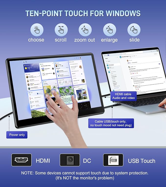 13.3" inch Portable FHD 1080P Touch Screen Monitor with HDMI VGA Port, Touchscreen Display Support VESA Mount, Small IPS Home Industrial Monitor for PC Laptop MacBook