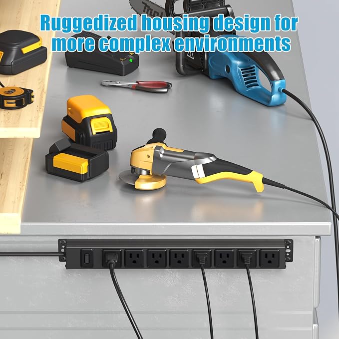 HHSOET 2 Pack Magnetic Mount Power Strip, 8 Outlet Mountable Socket, Metal Heavy Duty Surge Protector, Gaming Table Outlet, Easy to Fix Without Drilling or Taping, 15FT Extension Cord.(Black)