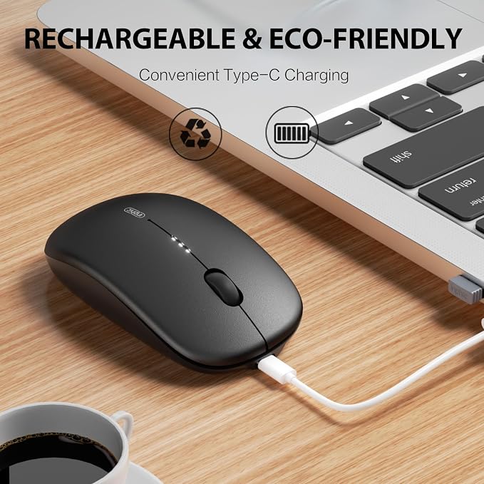 INPHIC M1 II Wireless Mouse Bluetooth, 80g Tri-Mode (Bluetooth 5.0/4.0+USB) Computer Mouse, Visible Battery Leval, Type-C Charging, for Windows/PC/Mac/Tablet/Laptop - Black