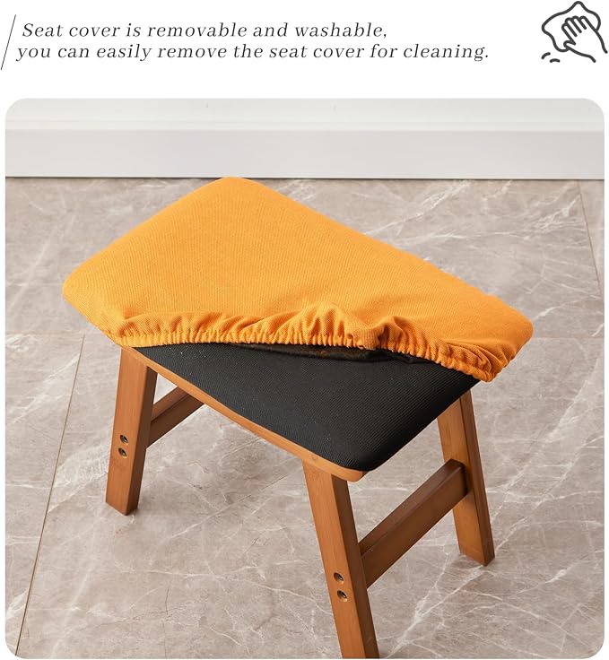 Kitsanery Foot Stool,Ottoman,Bamboo Small Sofa Foot Rest Under Desk,Extra Seating for Living Room, Bedroom and Kitchen(Brown Stool Legs - Orange Surface)