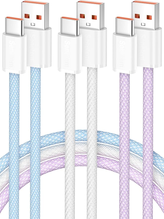 USB C Cable 3FT+6FT+10FT 3-Pack, USB A to USB Type C Charger Cord, 3A Fast Charging Compatible with iPhone 15 16 17 Pro, Samsung S24/S23 S22/Note 20/10, Car Play, Apple iPad Android Accessories
