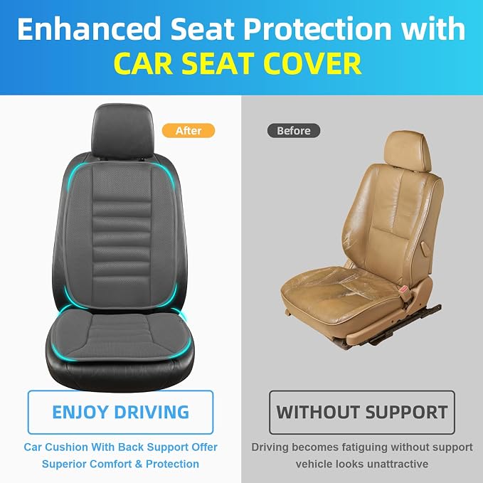 Lofty Aim Memory Foam Car Seat Cushion with Lumbar Support Pillow - 4D Mesh Ventilation for Back & Sciatica Pain Relief, Auto Pad Suitable for Car, Truck, SUV, Dark Grey