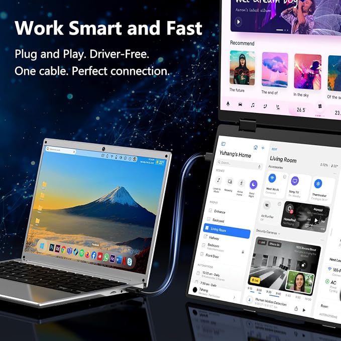 Dual Portable Monitors, 16"/1200P/FHD Foldable Laptop Screen Extender, All-Metal, Ultra Slim, Plug & Play, Extend/Mirror/Splicing/Flip Mode, USB-C/HDMI, Low Blue Light, Speakers, for Win/Mac