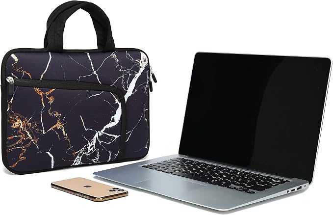 11 11.6 12 12.1 12.5 inches Laptop Sleeve Chromebook Case Ultrabook Case Notebook Sleeve PC Messenger Bag Tablet Case Neoprene Handle Sleeve for Men Women, Two Pockets (Black Marble)