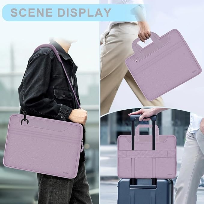Laptop Case 15.6 inch Shoulder Bag, Durable Shockproof Protective Computer Carrying Briefcase with Multi-Pockets and Strap Compatible with Most 15.6 inch Notebooks,Light purple