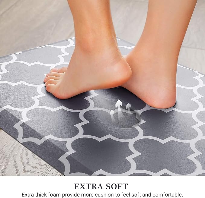WISELIFE Anti Fatigue Floor Mat - 4/5 Inch Thick Kitchen Mat Non Slip Waterproof Heavy Duty Ergonomic Comfort Mat Durable for Home, Office, Sink, Laundry,(22" x 36", Grey)