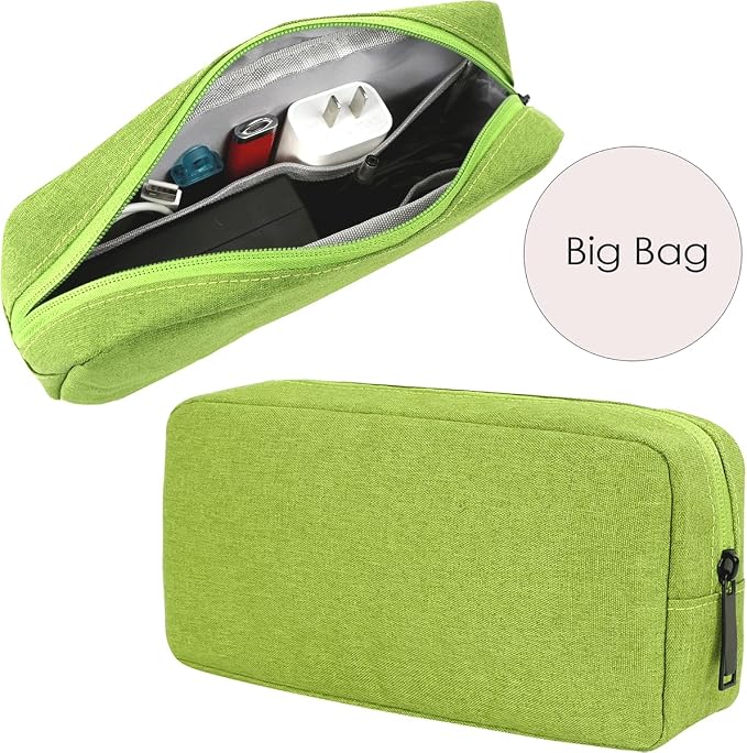 CAAORDKSO Electronics Accessories Organizer Pouch Bag, Electronic Organizer Travel Case Cord Storage Bag for Laptop Mouse Charger, Cable, Power Bank, Hard Drive, Various Accessories (Small+Big, Green)