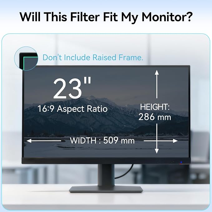 [2-Pack] 23 Inch Anti Blue Light Screen Protector Compatible with Lenovo Hp Dell Acer Asus Samsung etc Monitor 16:9 Aspect, Removable Anti Glare Filter Uv Blocker Shield Eye Protection Film Laptop