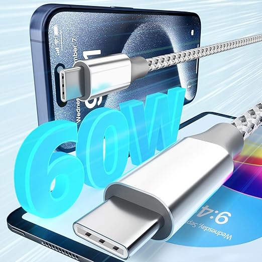 KYEHD USB C Cable，3 Pack 10FT 60W Fast Charging USB C to USB C Cable, Durable Type C Charger Cable for iPhone 17/16/15/iPad MacBook CarPlay and More-Grey White