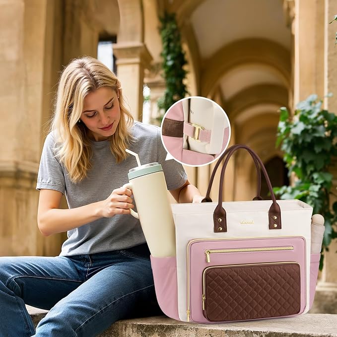 LOVEVOOK Laptop Tote Bag for Women, Work Bags Teacher Tote Bag, Nurse Bags Laptop Bag With Large Cup Holder, Professional Briefcase Business Large Handbag, Diaper Bag Mother Gift, 17 Inch
