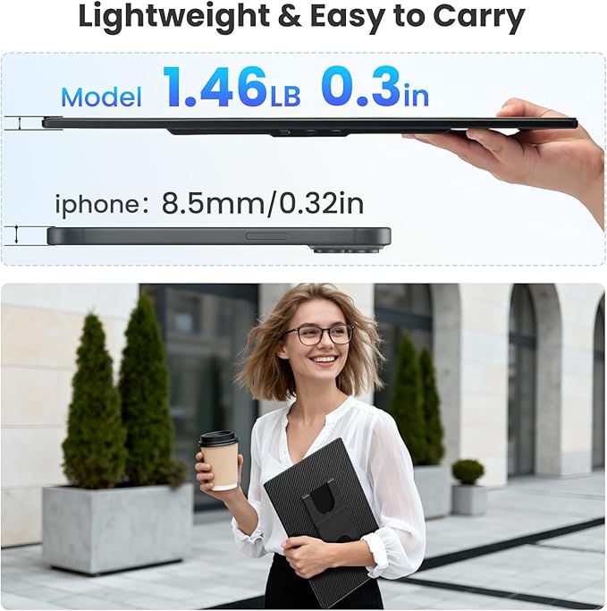 Redalf 16" Portable Monitor, 1200P FHD Ultra Slim Laptop Screen Extender, 360°Rotating Detachable Stand, Plug & Play Travel Dual Monitor for Laptop/Wins/MacOS/Phone