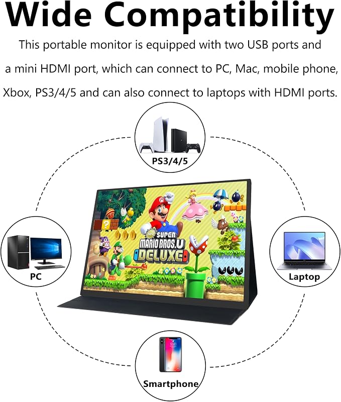 Portable Monitor 10.5'' 1920×1280 (3:2) IPS Display, 100% sRGB, 430 Nits HDR, USB-C & HDMI Travel Monitor with Smart Case & Speakers, External Monitor for Laptop Mac Phone PS5 Xbox Switch