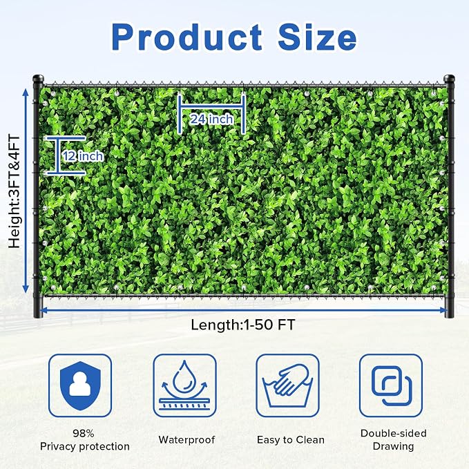 UPGRADE 3'x47'Customized PVC Privacy Fence Screen with Green Leaves Print – Outdoor Waterproof Patio Privacy Cover for Yard, Balcony, Garden Fence Decoration