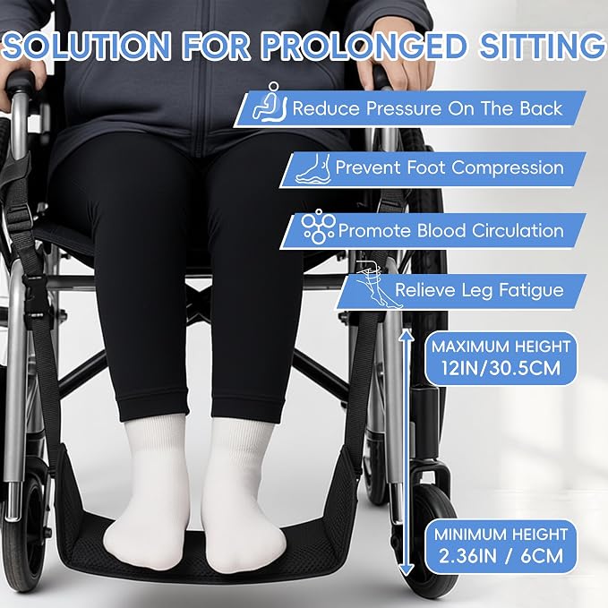 SPRING SEAON Wheelchair Foot Rest Hammock, Adjustable Leg Support Foot Sling with Soft Padded Base, Anti-Squeeze Footrest Replacement for Wheelchairs, Essential Wheelchair Accessories (Black)