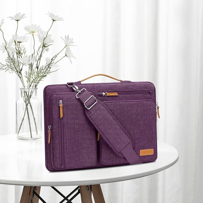 MOSISO 360 Protective Laptop Shoulder Bag,15-15.6 inch Computer Bags Compatible with MacBook Pro 16 inch, HP, Dell, Lenovo, Asus Notebook,Side Open Messenger Bag with 4 Zipper Pockets, Argyle Purple