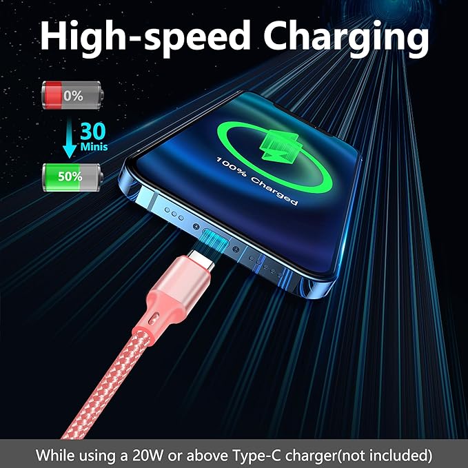 USB C to USB C Charger Cable, 5 Pack [3/3/6/6/10ft] Type C Fast Charging Cord High Data & Transfer Wire Compatible for iPhone 17/16/15 Plus/Pro Max iPad Pro Air Ps5 Controller Samsung Galaxy(Pink)