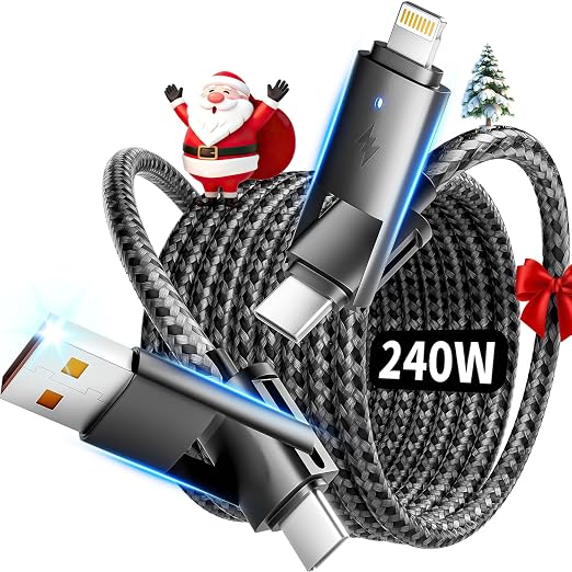 240w 4 in 1 Charging Cable, Fast Charger USB C to Lightning Cable, Braided USB to USB C Cable, Travel Essential Multi Charging Cable for iPhone 16/15/14 Series/Pad/MacBook/Galaxy/Laptops and More[5FT]