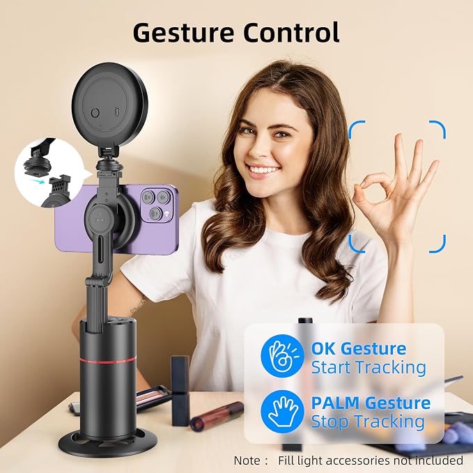 Auto Face Tracking Phone Holder, Magnetic Face Tracking Tripod 360 Rotation with Stand & Remote, Face Body Phone Tracking Tripod, No App, Smart Shooting Camera Mount for Live Video Recording Tiktok