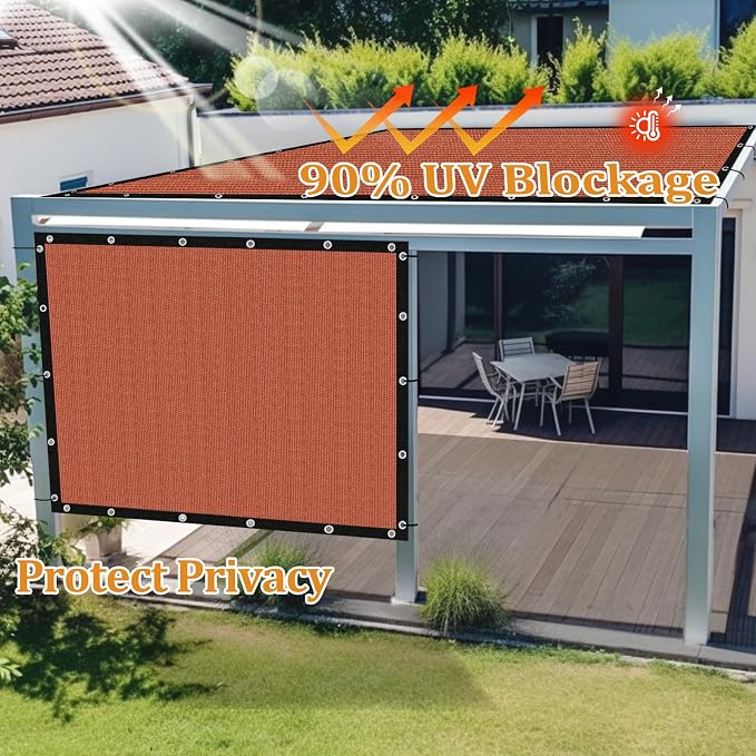 Shade&Beyond Customized Size 8' X 22' Shade Cloth with Grommets, 90% UV Protection UV Protection Mesh Tarp Sun Screens for Patio GN01, Rust Red
