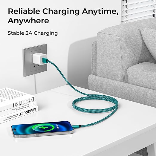 Basesailor for iPhone 17 16 Pro Max Charger Cord,USB to USB C Cable,Type C Charging Power Cord for Apple 17e 15 iPad 10 Air 4 5,Samsung Galaxy S26 S25 S24 S23,Green,2Pack 6.6FT(2M)