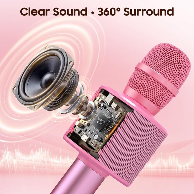 BONAOK Wireless Bluetooth Karaoke Microphone,3-in-1 Portable Handheld Karaoke Mic Speaker Machine Home Party Birthday for All Smartphones Q37 (P-Ink)
