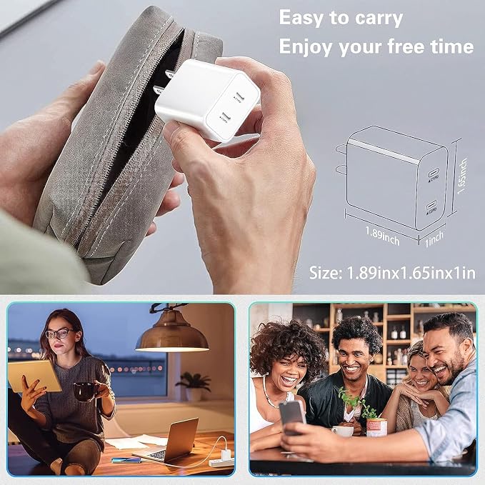 USB C Fast Charger Block,USB C Charging Block 3-Pack Type C 2in1 Dual Ports Plug Wall Charger,Fast Type C Charger for iPhone 17/17 Pro/17 Pro Max/Air/16E/16 Plus/16 Pro Max/15/14/13/12/11/Xs Max/XR/X
