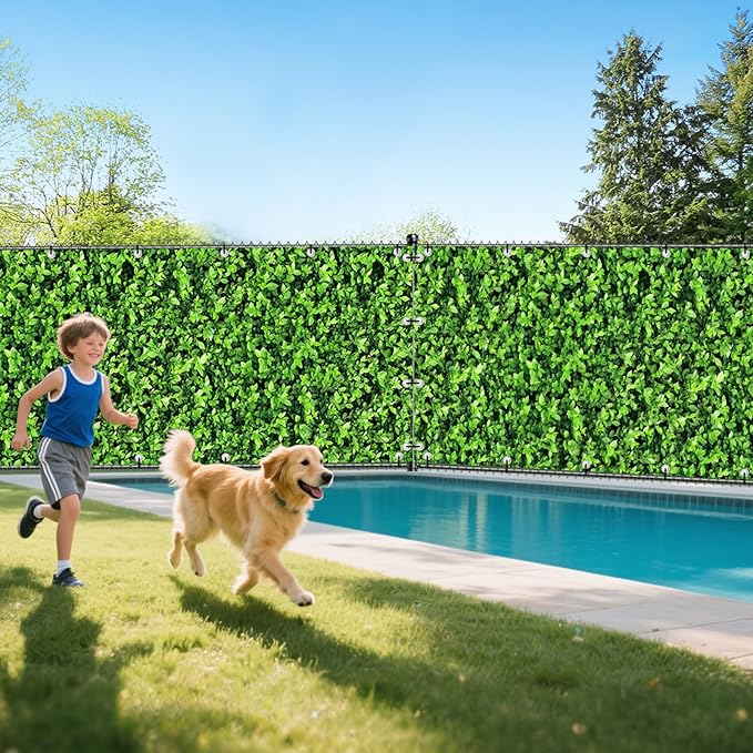 UPGRADE 3'x45'Customized PVC Privacy Fence Screen with Green Leaves Print – Outdoor Waterproof Patio Privacy Cover for Yard, Balcony, Garden Fence Decoration