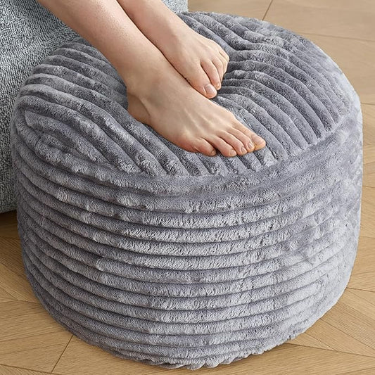 SHOUREN Stuffed Round Ottoman,Corduroy Pouf Ottoman Foot Rest with Foam Filling,Pouf Storage Ottoman Footstool for Living Room,20 X 15 Floor Poufs for Couch - 20 X 15 Inches,Dark Grey
