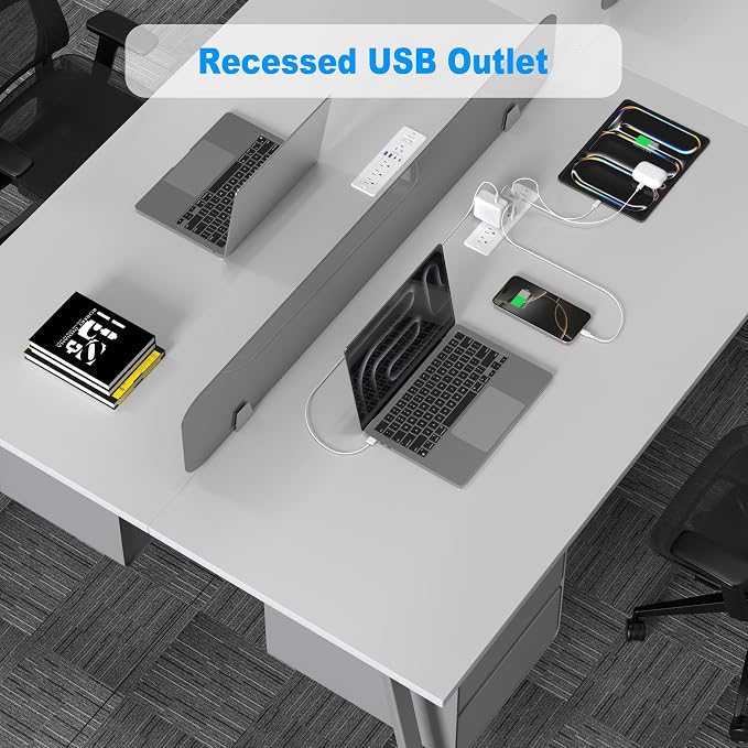 65W USB C Recessed Power Strip, Flush Mount Desktop Recessed Outlet with 4AC & 2 PD GaN USB C & 2 USB-A Ports, Furniture Hidden Drawer Fast Charging Station for Home Office