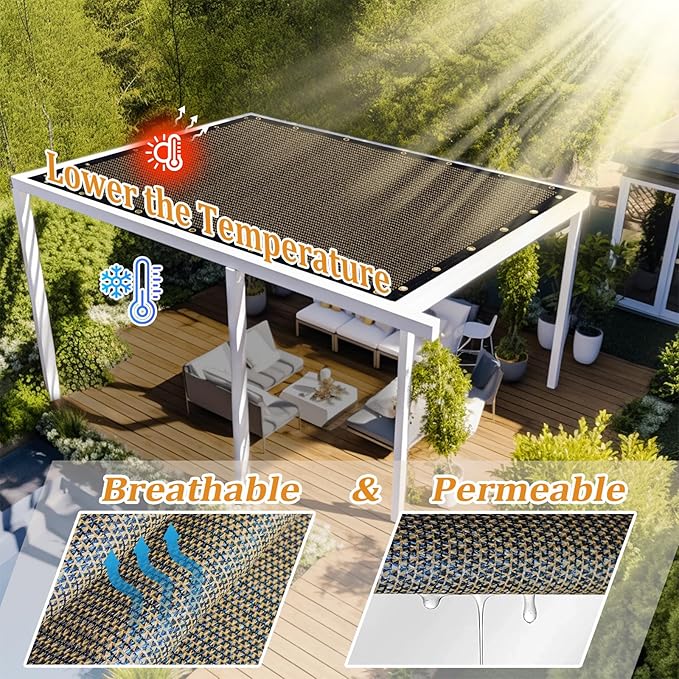 Shade&Beyond Customized Size 7' X 9' Shade Cloth with Grommets, 90% UV Protection UV Protection Mesh Tarp Sun Screens for Patio GN01, Mocha
