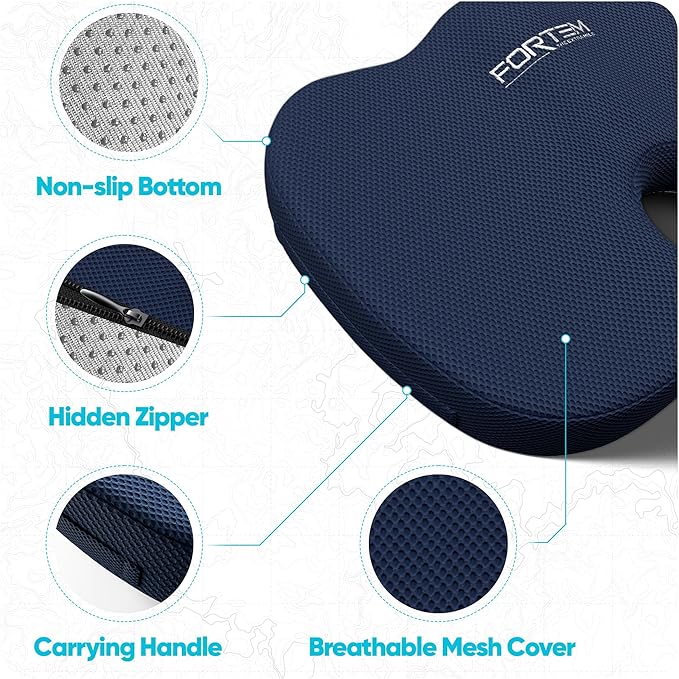 FORTEM Seat Cushion, Office Chair Cushion, Lumbar Support Pillow for Office Chair, Memory Foam Car Seat Cushions, Sciatica Coccyx Tailbone Pain Relief, Cushions for Back Support, Washable, Non Slip