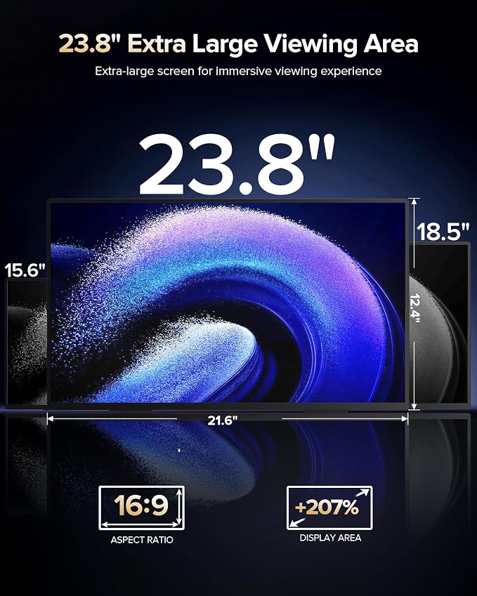 23.8'' QLED Portable Monitor 144Hz Gaming Monitor, 145%sRGB | 2000:1 | FreeSync Built-in Adjustable Stand, Speaker and VESA, USB-C HDMI Large Second Screen for Laptop, Mac-book, PC, Game Console
