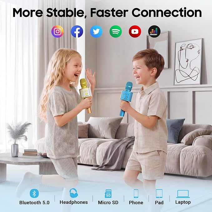BONAOK Wireless Bluetooth Karaoke Microphone,3-in-1 Portable Handheld Karaoke Mic Speaker Machine Birthday Home Party for PC or All Smartphone (Q37 Blue)