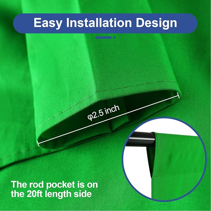 EMART Green Screen Photo Backdrop, 20x10 ft Photoshoot Backdrop Chroma Key Green Screen Polyester Cloth Fabric Curtain for Background Removal, Zoom Meeting, Photo Video Studio, Live Streaming
