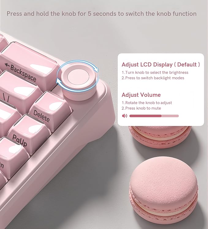 womier L65 60% Pink Mechanical Keyboard with Knob,4000mAh,Tri Mode USB-C/BT5.0/2.4G,RGB Backlit,Hot Swap,Crystal Jelly keycaps,Linear Switch,Gasket Mounted Wireless Gaming Keyboard for PC/Mac