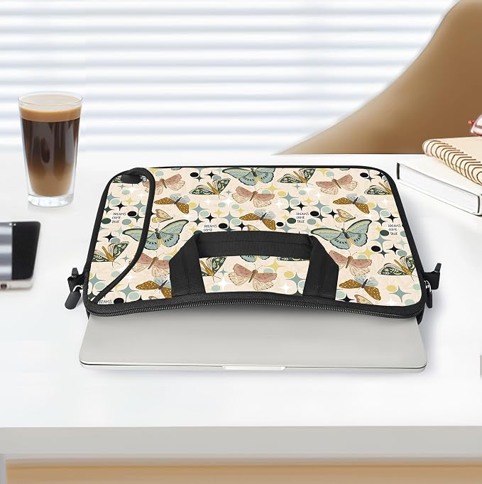 RICHEN 14 15 15.4 15.6 inch Laptop Shoulder Bag Messenger Bag Notebook Handle Sleeve Neoprene Carrying Case with Accessories Pocket (14-15.6 inch, Butterflies Wishes)