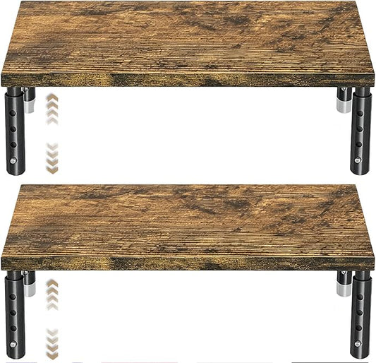 ECOLOVI Adjustable Wood Computer Monitor Stand Riser for Desk, Office Desk Organizer and Accessories for Monitor, Laptop, PC, Printer, Office Desk Accessories Workspace Organizer for Home Office Supplies, Brown 2-Pack
