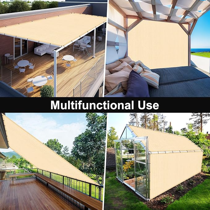 Artpuch 90% Sun Shade Cloth, 8 x 12 FT Pergola Shade Cover Canopy with Grommets, Sun Screen Fabric Tarp for Patio, Outdoor, Garden, Backyard, Wheat
